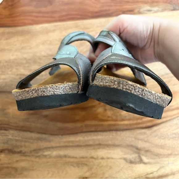 NAOT Kimberly silver bronze metallic women’s slide sandals with cork footbed - Picture 8 of 10